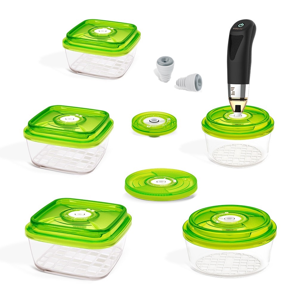 VacSy® Standard Set 9 Pieces, Green Food Vacuum Storage Zepter